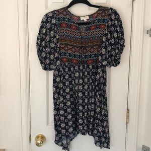 Navy Geometric Notch Top Dress